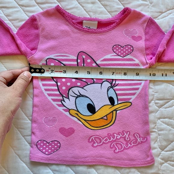 Disney Daisy Duck Pink White Polka Dot Hearts Snug Fitting 2 Piece Pajamas 3T - Picture 7 of 10